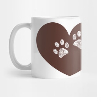 brown heart doodle paw prints symbol Mug